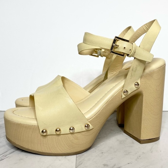 Franco Sarto Wally Yellow Leather Platform Heeled Sandal 9M - Picture 1 of 14